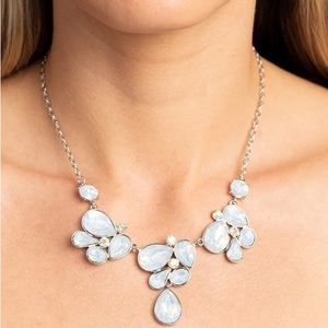 NEW Boutique Icy Blue Opal & Iridescent Diamond Rhinestone Necklace & Earrings